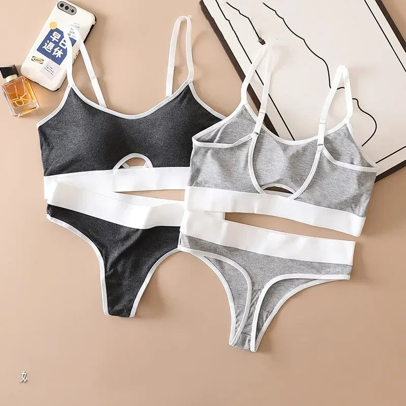 Seamless Bras Sports Bra And Panties Set Women Hollow Out Cotton Underwear U Back Push Up Bras Comfort Sexy Set Lingerie