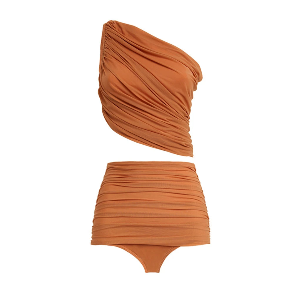 Sexy Bikini Set 2025 Women One Shoulder Swimsuit Female Swimwear Brazilian Monokini Beach Wear Dress Bathing Suit Skirt Biquini