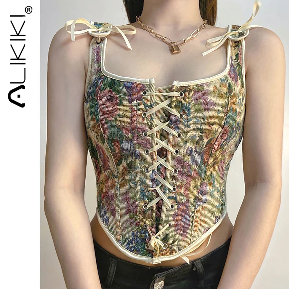 Lace-up Vintage Corsets For Women Bustier Aesthetic Crop Tops Slimming Corselet to Dress Bodices Decorative Evening Corsets