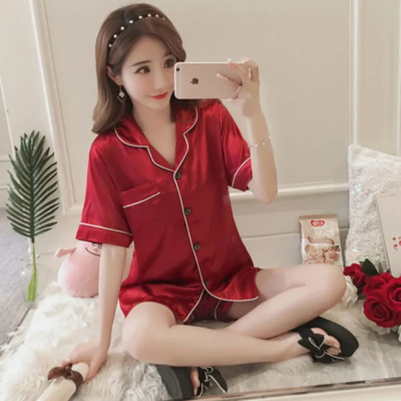 Pajamas Sets for Women 2025 Sexy Silk Women Pijama Sets Sleepwear Long-sleeve Cardigan Set Female Ice Silk Pyjamas Home Clothing