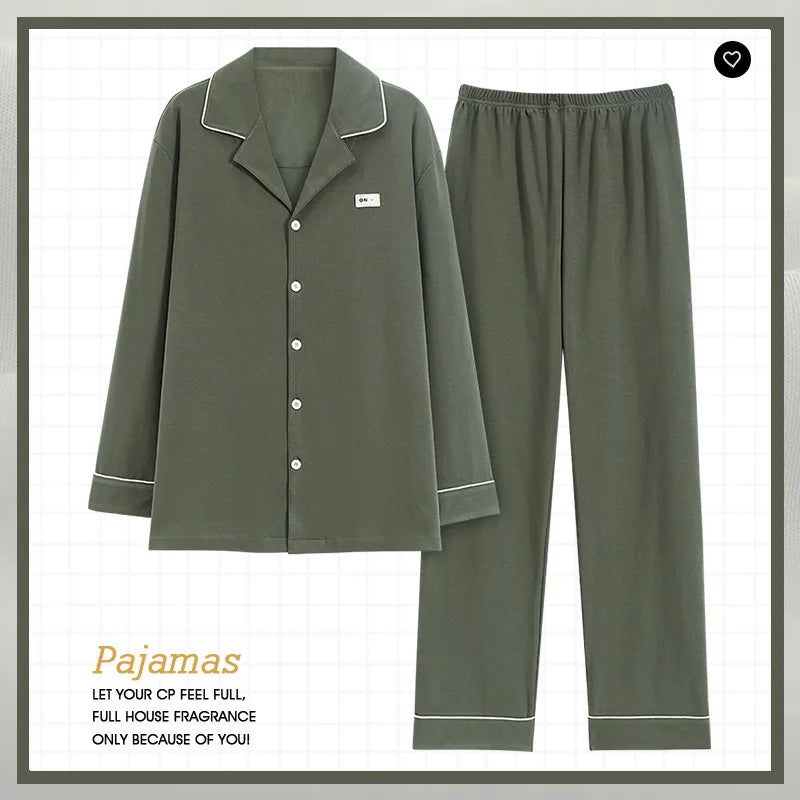 Men's Pajama Sets Long Sleeve Cotton Top Pant Sleepwear Soft Spring Autumn Plus Size Loungewear Male Homewear Leisure Outwear
