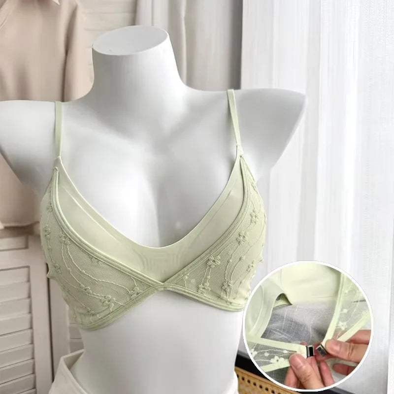 Lace Lingerie for Women's Summer, Thin, Large-bust, Slimming, Lace-curving, Triangular Cup, Beautiful Back, Seamless Bra