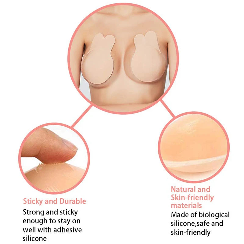 Sexy Push Up Bras Reusable Sticky Breast Lift Up Nipple Cover Rabbit Bra Pad For Women Adhesive Silicone Strapless Invisible Bra