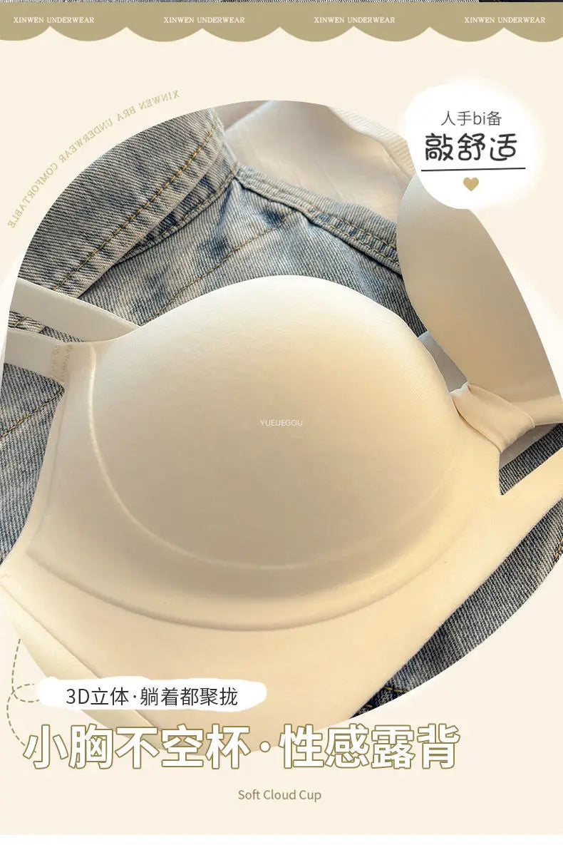 Strapless Push Up Bra for Small Bust - Lift Enhance Anti-Sag Side Coverage Wireless Comfort Convertible T-Shirt Bra A-C Cup