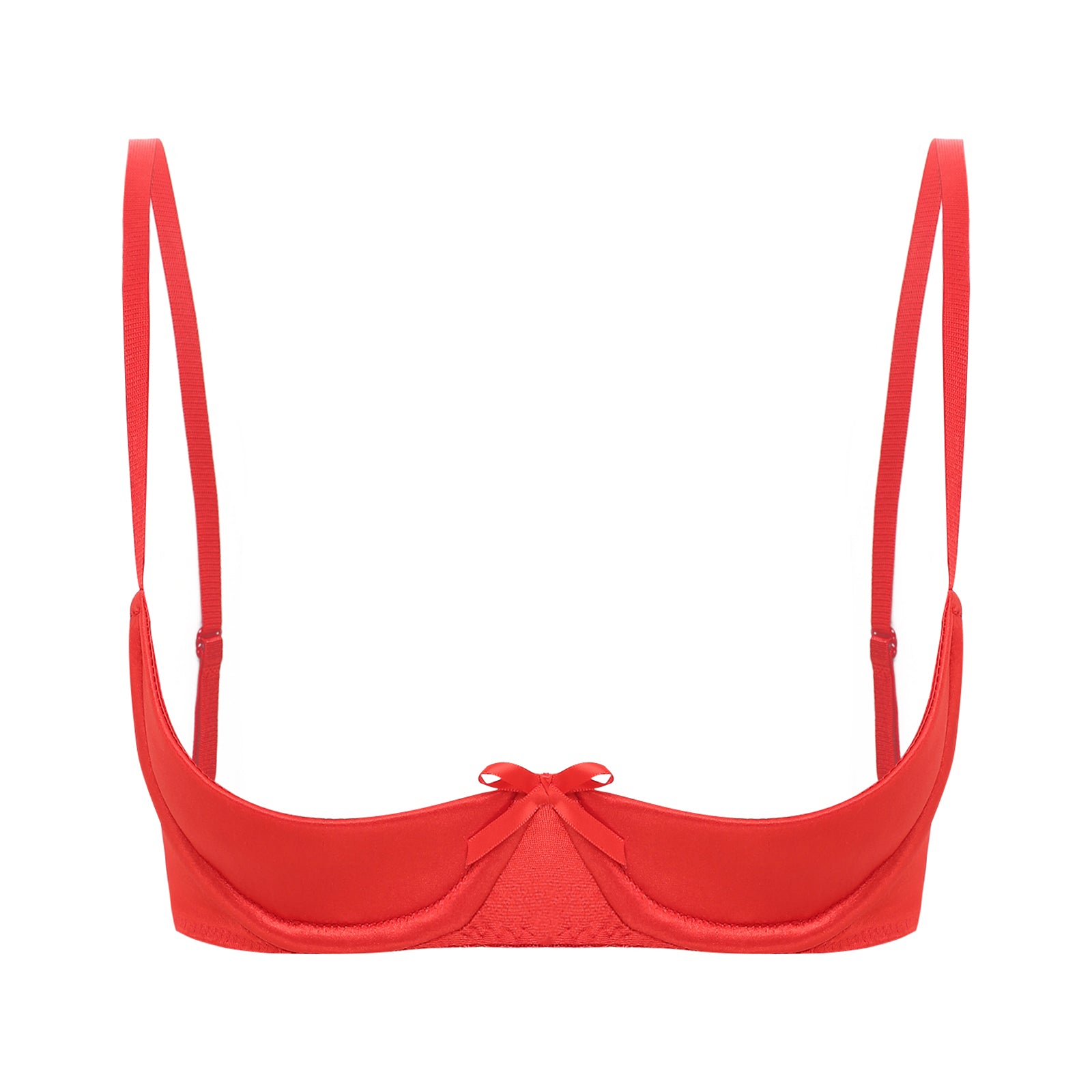 Womens Sexy Satin Intimates Lingerie Bras Female Adjustable Straps Underwire Half Cup Bow Push Up Balconette Brassiere Underwear