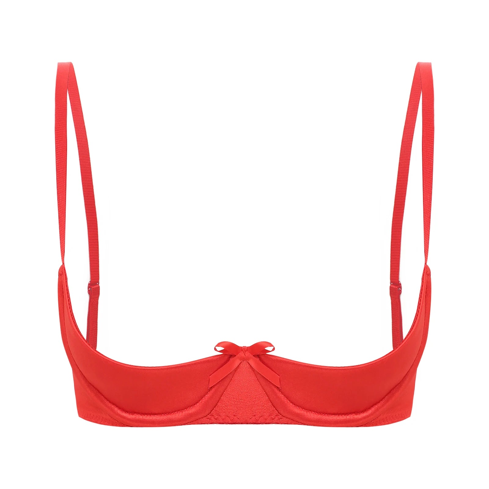 Womens Sexy Satin Intimates Lingerie Bras Female Adjustable Straps Underwire Half Cup Bow Push Up Balconette Brassiere Underwear