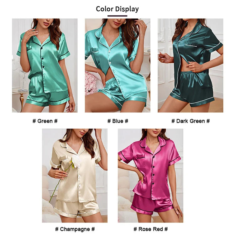 Women's Pajamas Set Summer Short Sleeve Button Down Top & Shorts Two-piece Pj Sets Sleepwear Loungewear Pyjama Femme Nightwear