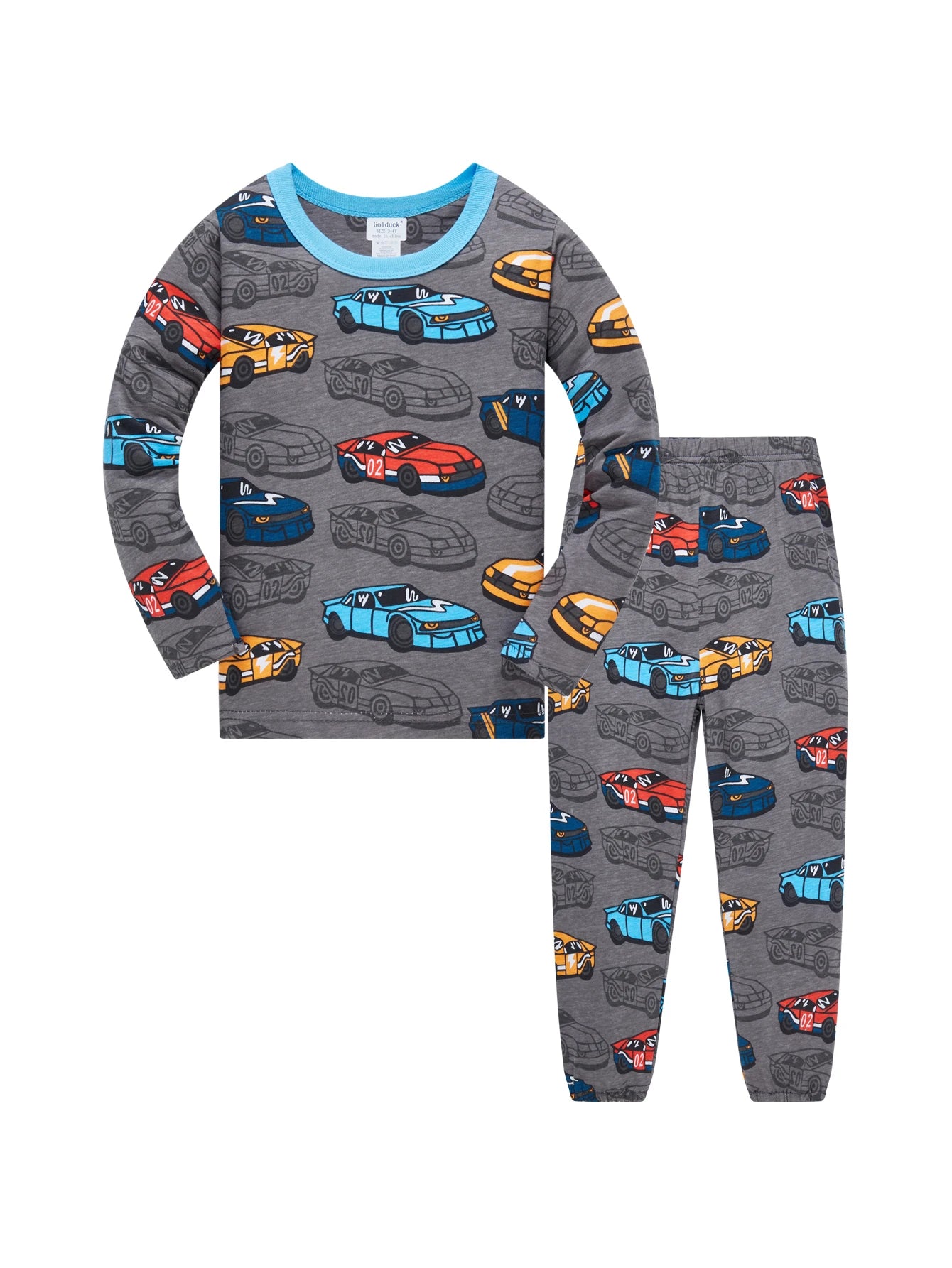 Kids Pajama Set 100% Cotton Soft Car Full Print Loungewear Nightwear Long Sleeve Pjs for Toddler Boys Girls Age 1-8 Years