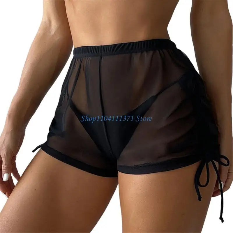 Womens Swim Shorts Solid Color Bikinis Bottom Girls Drawstring Swimsuit Bottom Highs Waist Swim Shorts for Beachwears