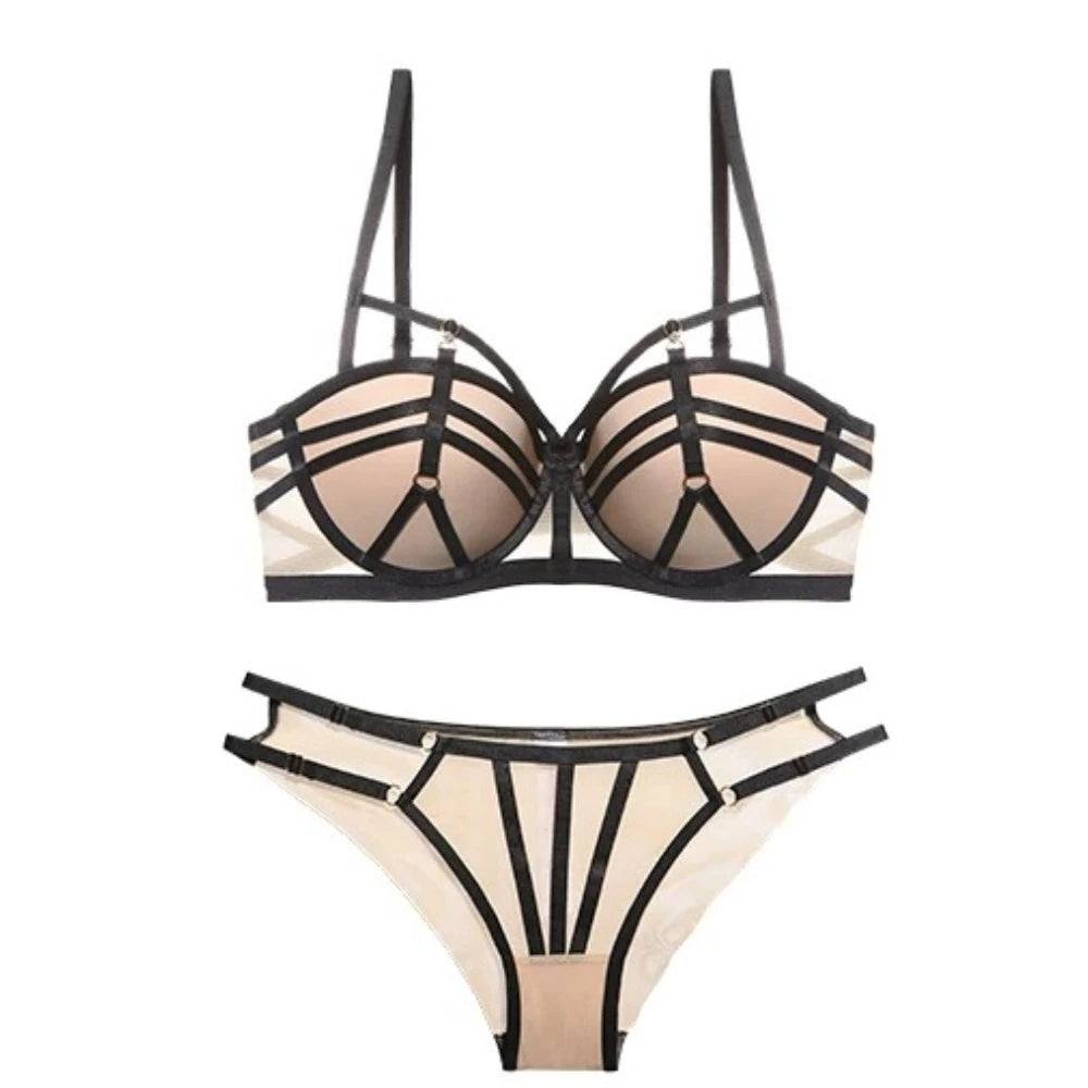 Push Up Bra Set French Lace Small Bust Balconette Soft Underwire Natural Lift Anti Sag Strappy Back Lingerie Daily Wear Comfort