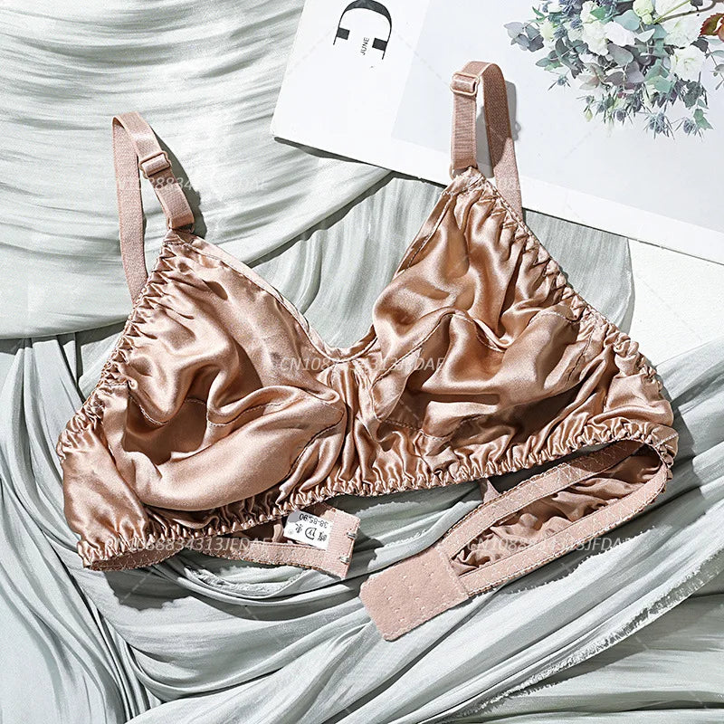 Underwire Bra for Big Breast Female 100% Mulberry Silk Double-sided Silk Without Sponge and Steel Ring Ultra-thin Bra