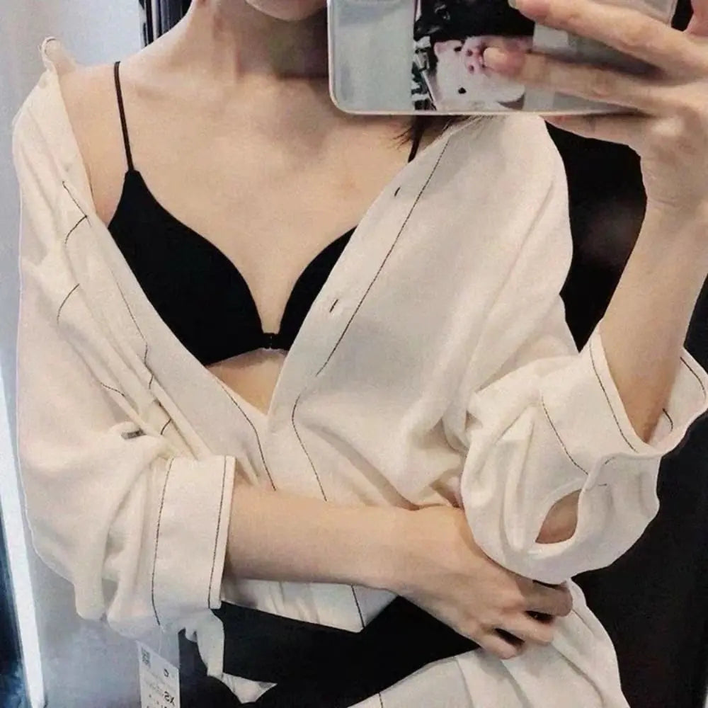 Fachion Triangle Bras for Women Beauty Back Push-up French Style Bra Thin Strape Solid Color Wireless Bra Girls