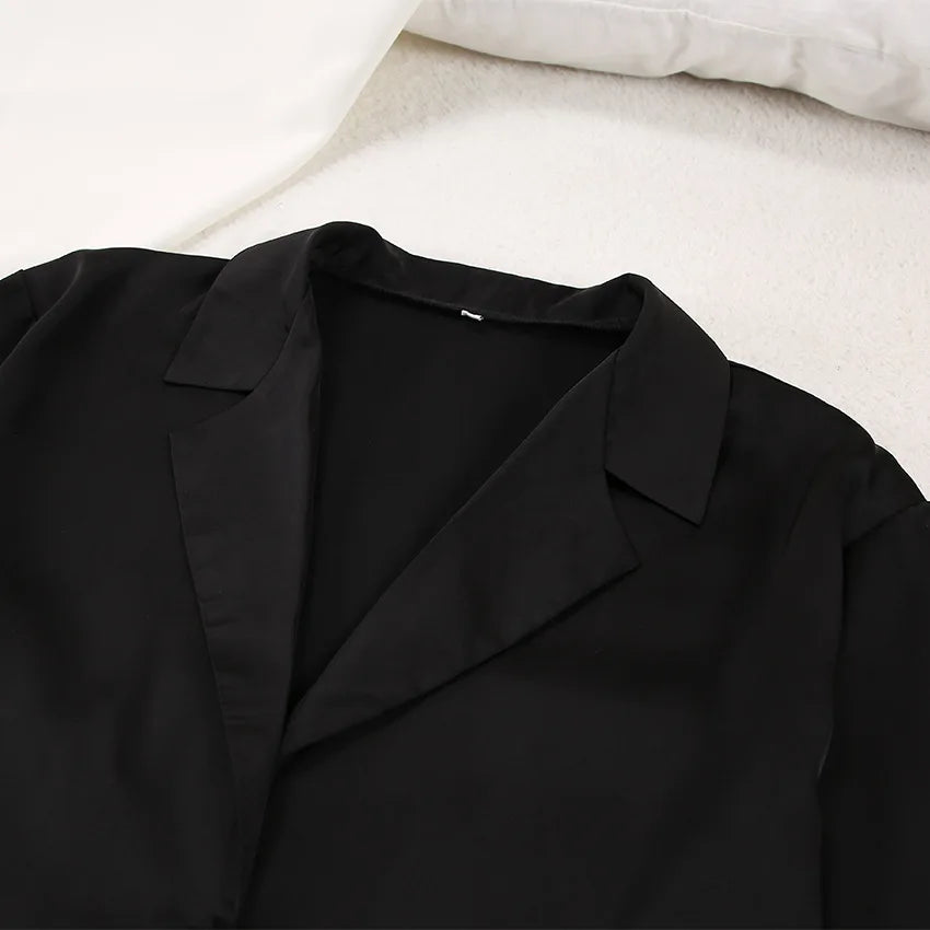 Two Pieces Women Pajama Sets Single Breasted Blouses Lounge Full Sleeve Spliced Straight Pants Casual Solid Lady Sleepwear