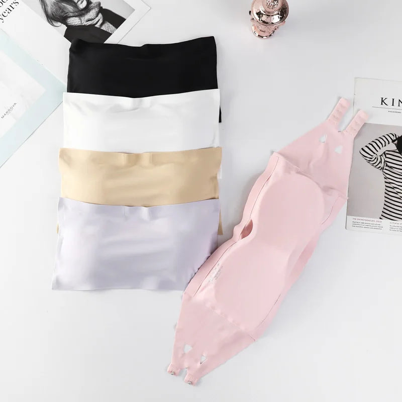 3Pcs/Set Strapless Bra Ice Silk Tube Tops Women Seamless Underwear Invisible Wrapped Chest Female Backless Bra Intimates