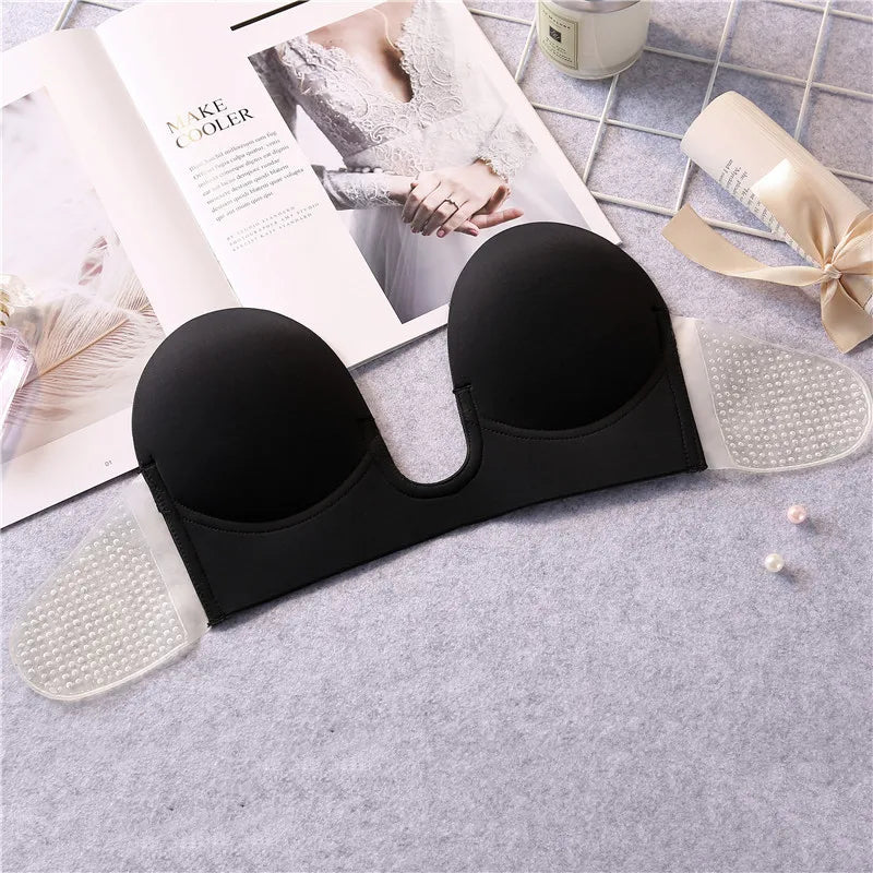 Strapless Bras Invisible Push Up Bra Silicone Brassiere Deep U Underwear Dress Wedding Party Sticky Self-adhesive