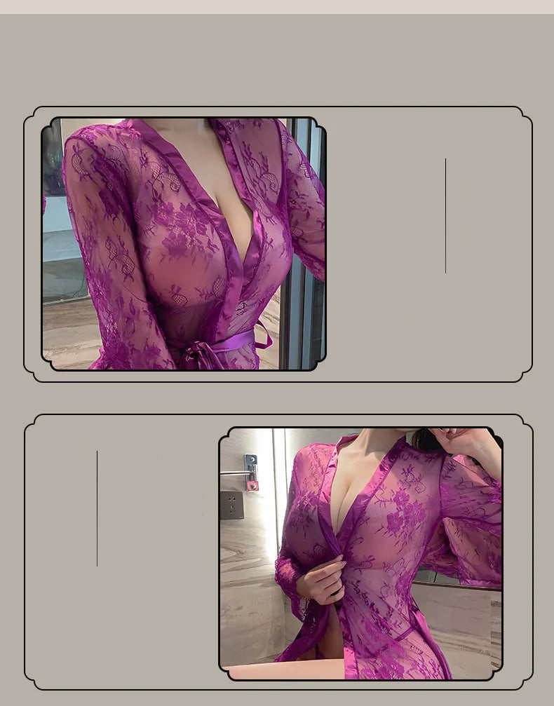 Sexy lingerie lace sexy women purple perspective seductive long skirt Women's corset Schoolgirl costume Sexual fantasy Sex shop