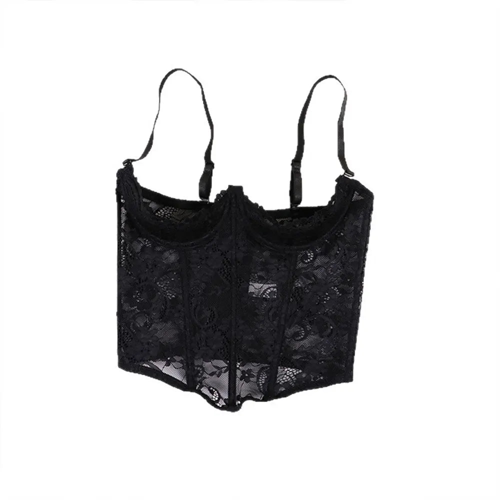 Sexy Black Lace Corset Women Corset Waist Bustier Open Crotch Body Shaper Lingerie Adjustable Belly Corsets Clothing Accessories