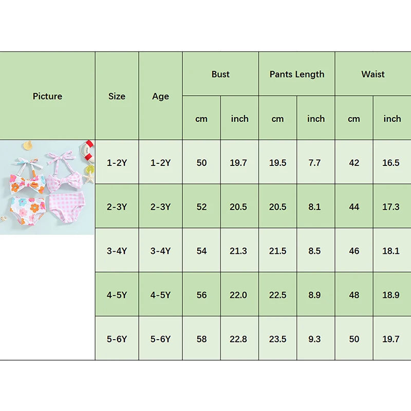 Citgeett Summer Kids Girls Bikini Outfits Set Flower Plaid Print Sleeveless Bow Bikini Tops Shorts Swimsuit Clothes