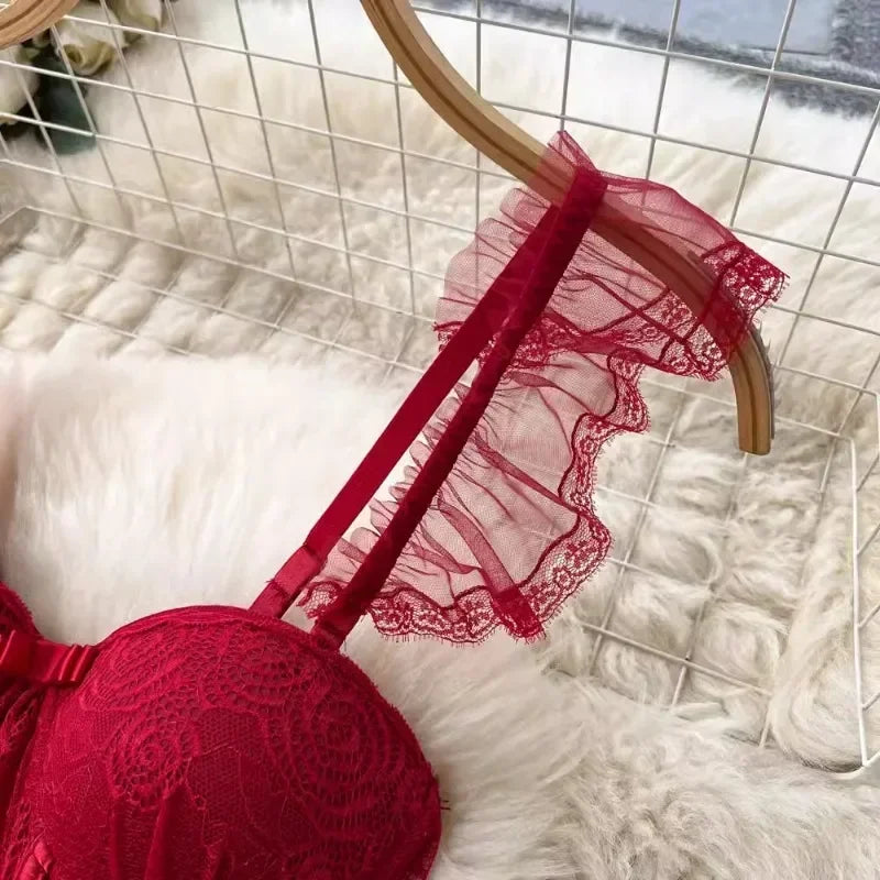Sexy Lingerie Lace Gauze Elasticity Corset with Chest Pad Straps Belt Underwear Lace Up Body Bustier Overbust Breathable Tops