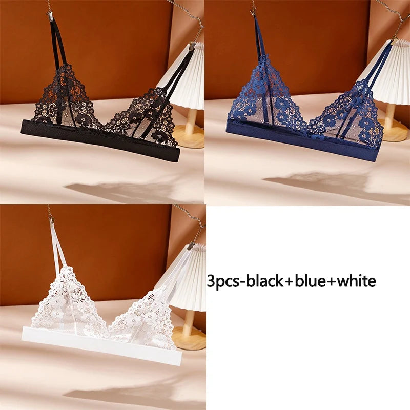 3PCS Women's Seductive Comfort Bralettes Unlined Lace Bra