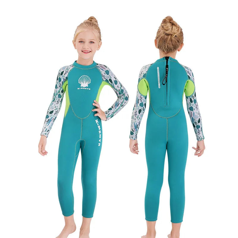 Children Wetsuit 2.5MM Neoprene Diving Suit For Girls Boys One-Piece Swimsuits Long Sleeve Kids Swimwears Snorkeling Rash Guards