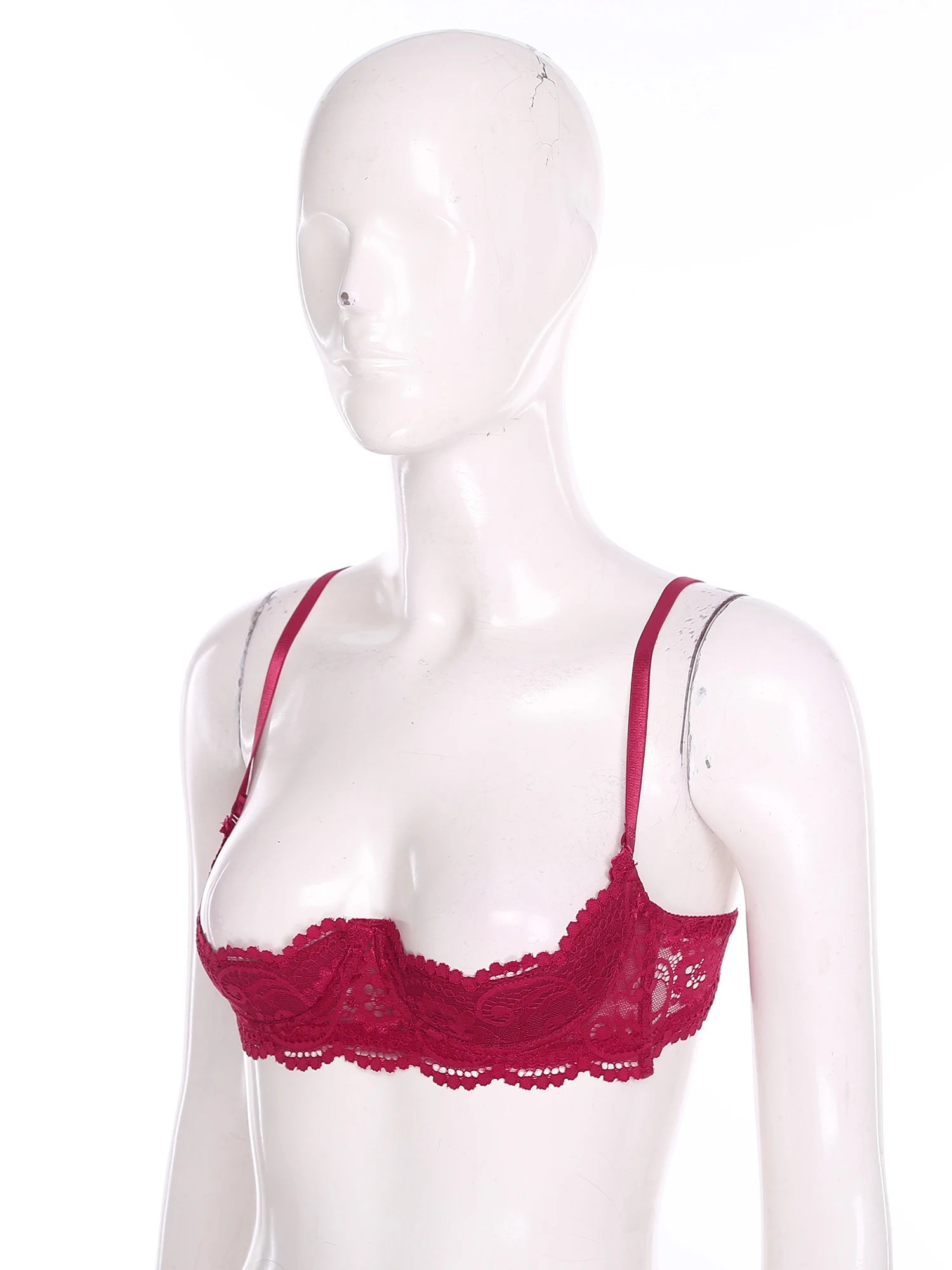 Womens Floral Lace 1/4 Cup Bra Adjustable Spaghetti Straps Push Up Underwired Self Bra Babydoll Lingerie Top Balconette Bras