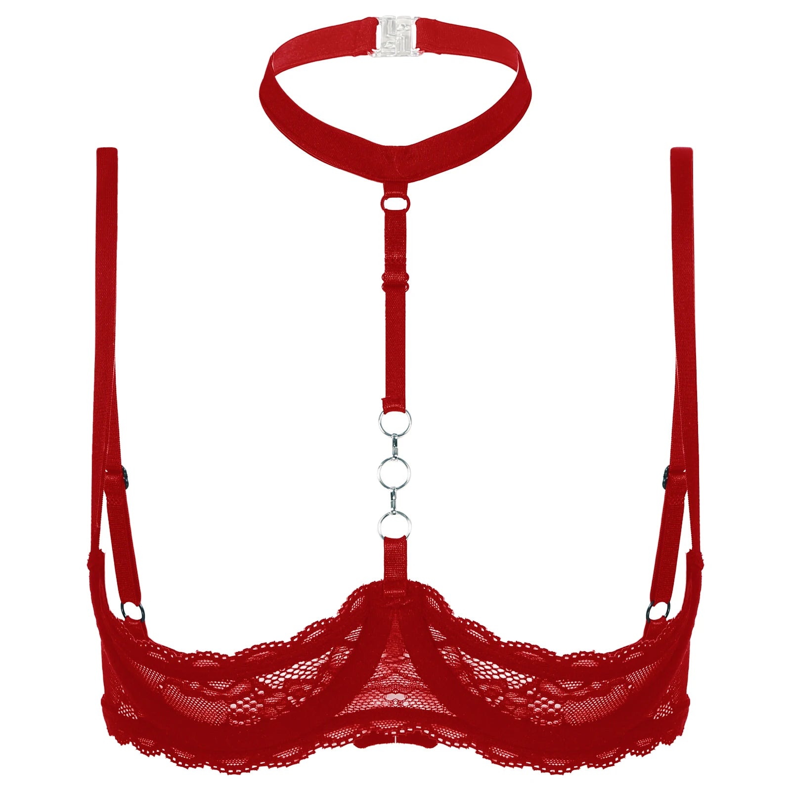 Women Hot Sexy Bras See-through Lace Unlined Wireless Bra Tops Female Halter Neck Strappy Hollow Out Nipples Lingerie Brassiere
