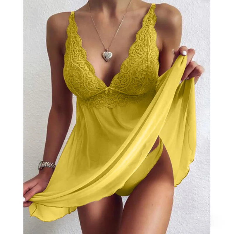 Ladies Lingerie Sleepwear Sexy Women Dress Lace Nightie Gown Babydoll  Mesh Sexy Nightwear Plus Size Hot Exotic Apparel