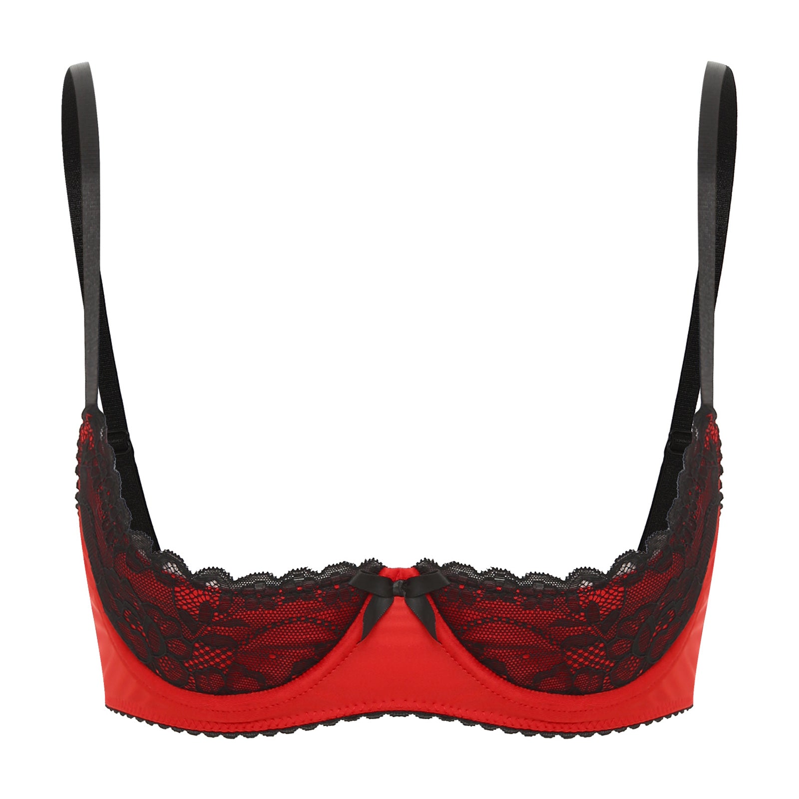 Sexy Womens Half Cup Underwire Bra Lace Push Up Open Chest Balconette Hot Bra Underwear Bare Exposed Breast Underwire Brassiere
