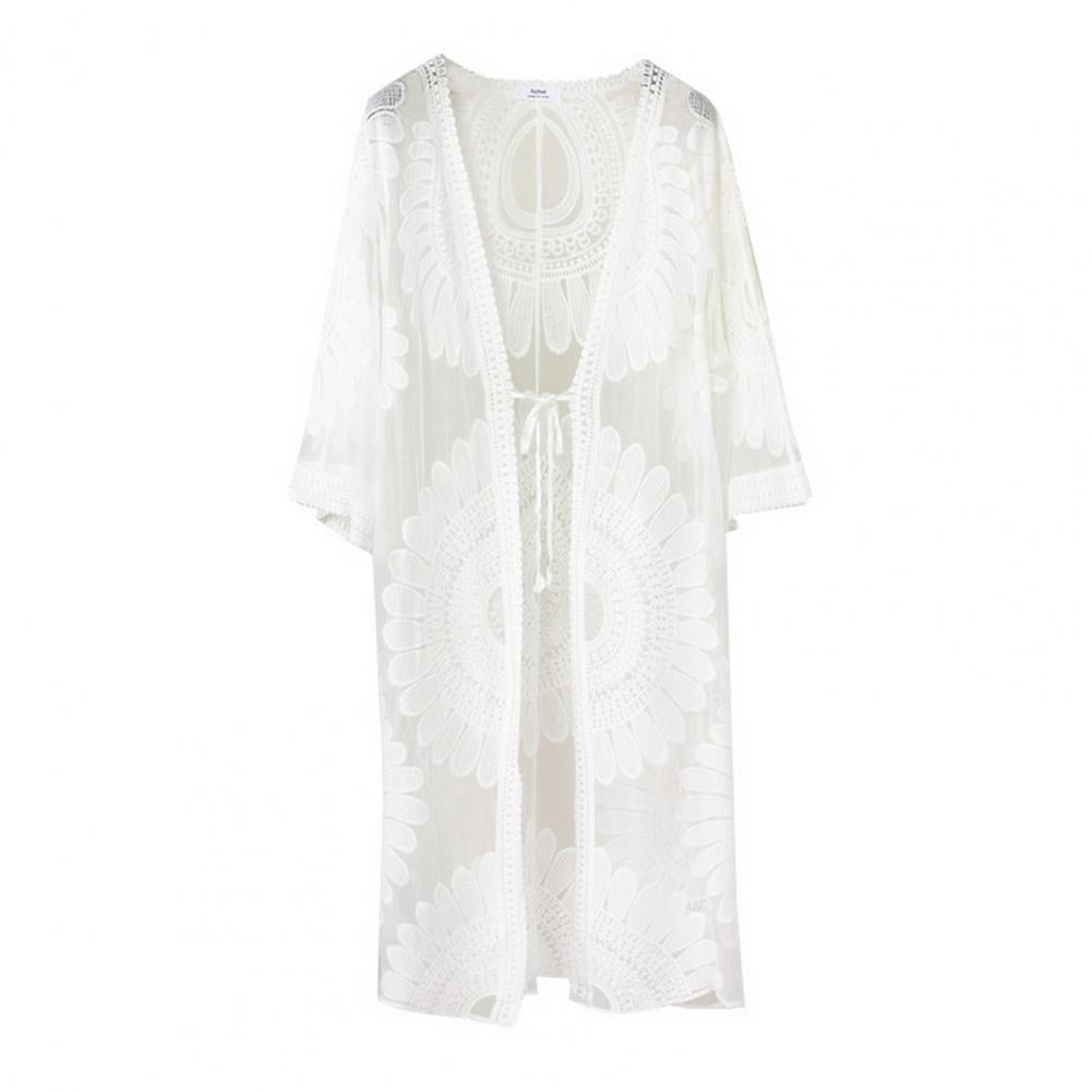 Flower Lace Cover-ups Beachwear White Cardigan Beach Cover Ups for Swimwear Women Bath Exits Outfits Solid Knitted Wear Coverup