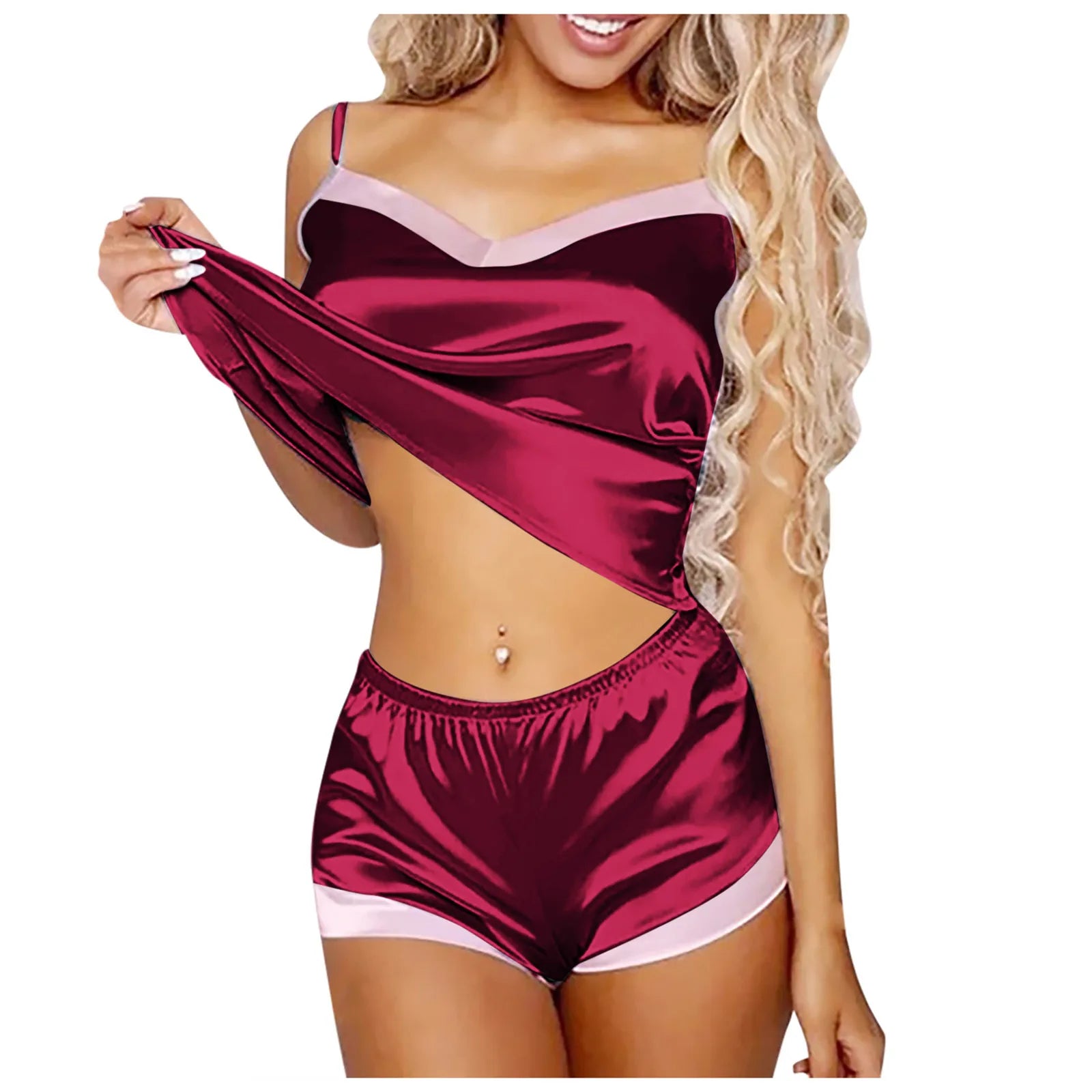 Women Sexy Stain Lingerie Set Comfort Thin Cami Top Elastic Waist Shorts Sleep 2-Piece Set Women Night Wear Lingeries Sexy Hot