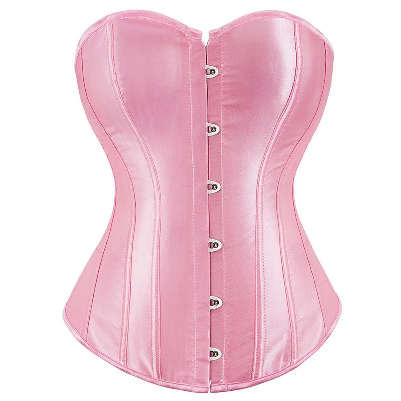 Corset Top Bustier Overbust Women Sexy Satin Lingerie Corselet Plus Size Red Black Green Pink Brown Gold Purple