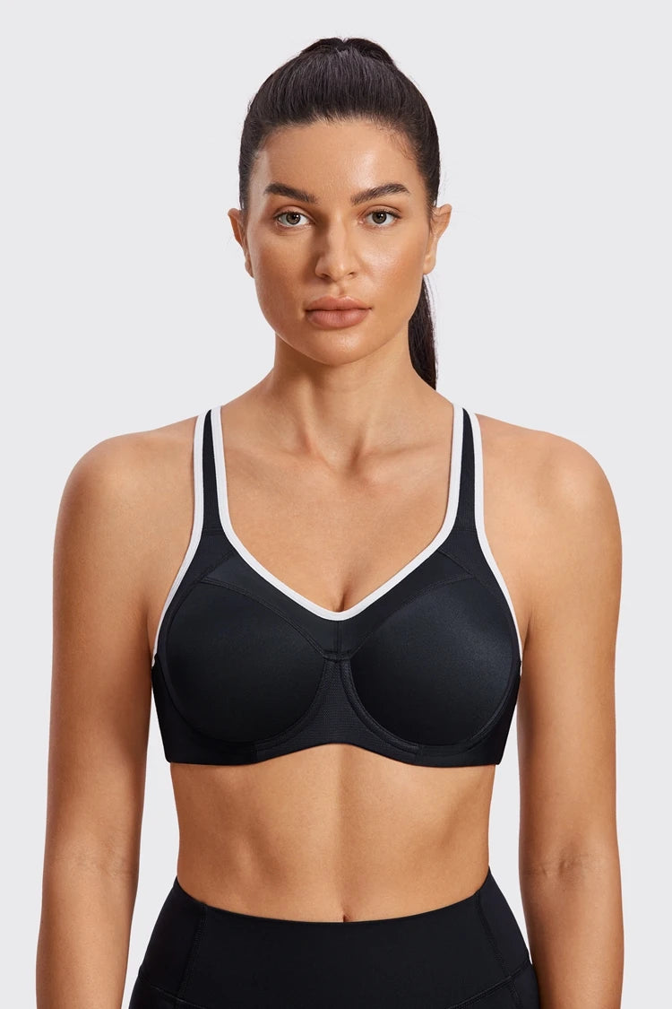 Sports Bra Women Shockproof Push Up Full Support High Impact Racerback Lightly Lined Underwire Undrwear Bras