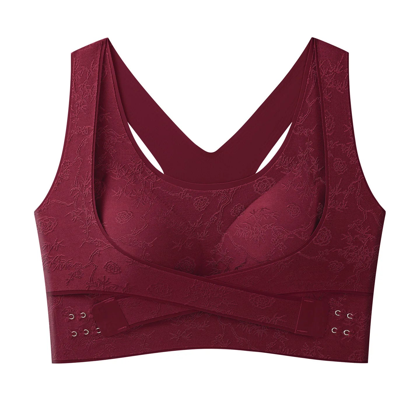 Embossed Floral Tank Bra Women’s Seamless Wirefree Bra Side Buckle Push Up Anti-Sag Comfort Everyday Underwear