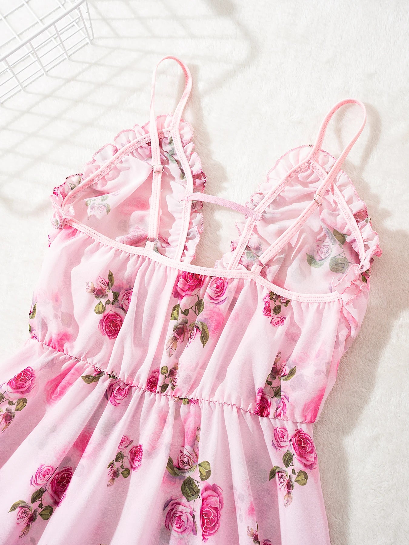 Women's Underwear Sexy Bra And Panties Sets Lace Ruffle Trim Lingerie Set Deep V Slip Dress Thong Women's Sexy Lingerie.lencería