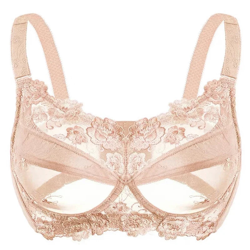 Women's Non-padded Full Coverage Underwire Minimizer Embroidered Bra 34 36 38 40 42 44 46 48 B C D E F G H