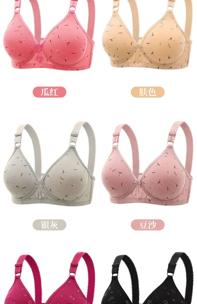 Large and Thin Underwire Bra Without Steel Ring Comfortable Gathering and Breathable Bra for Middle-aged and Elderly Mothers