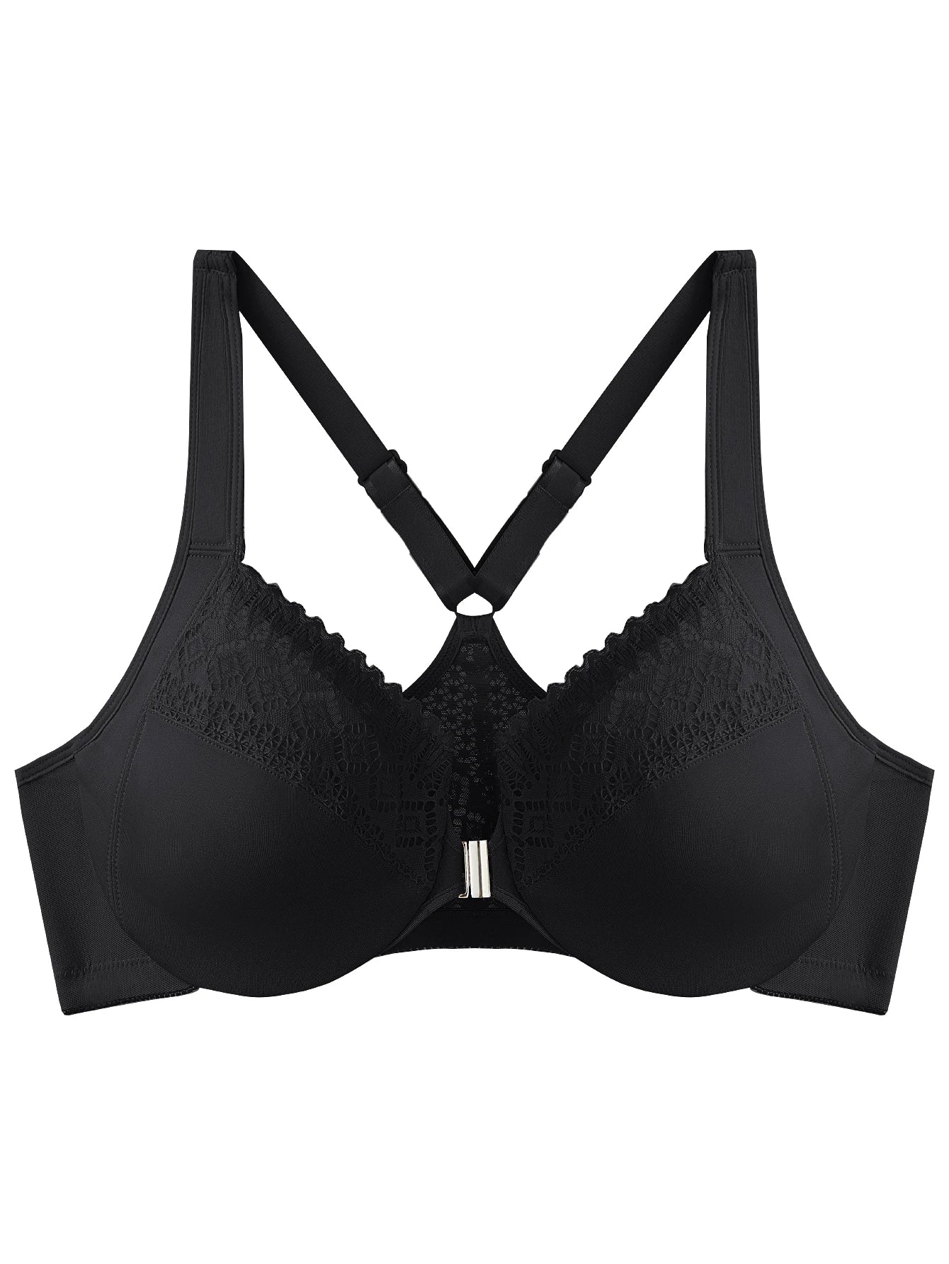 Front Closure Unlined Underwire Racerback Bra Full Coverage plus Size Comfortable Supportive Women's Bra 7850