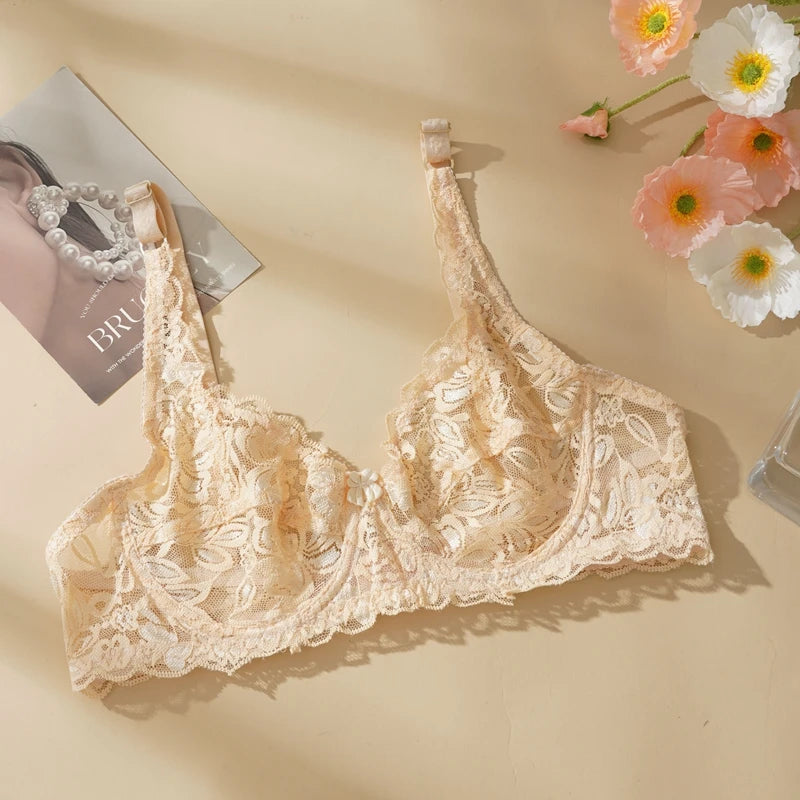 Women Sexy Lace Thin Bras Plus Size Push Up Bralette Hollow Out Lingerie Embroidery Bra Brassiere Female Underwired Underwear