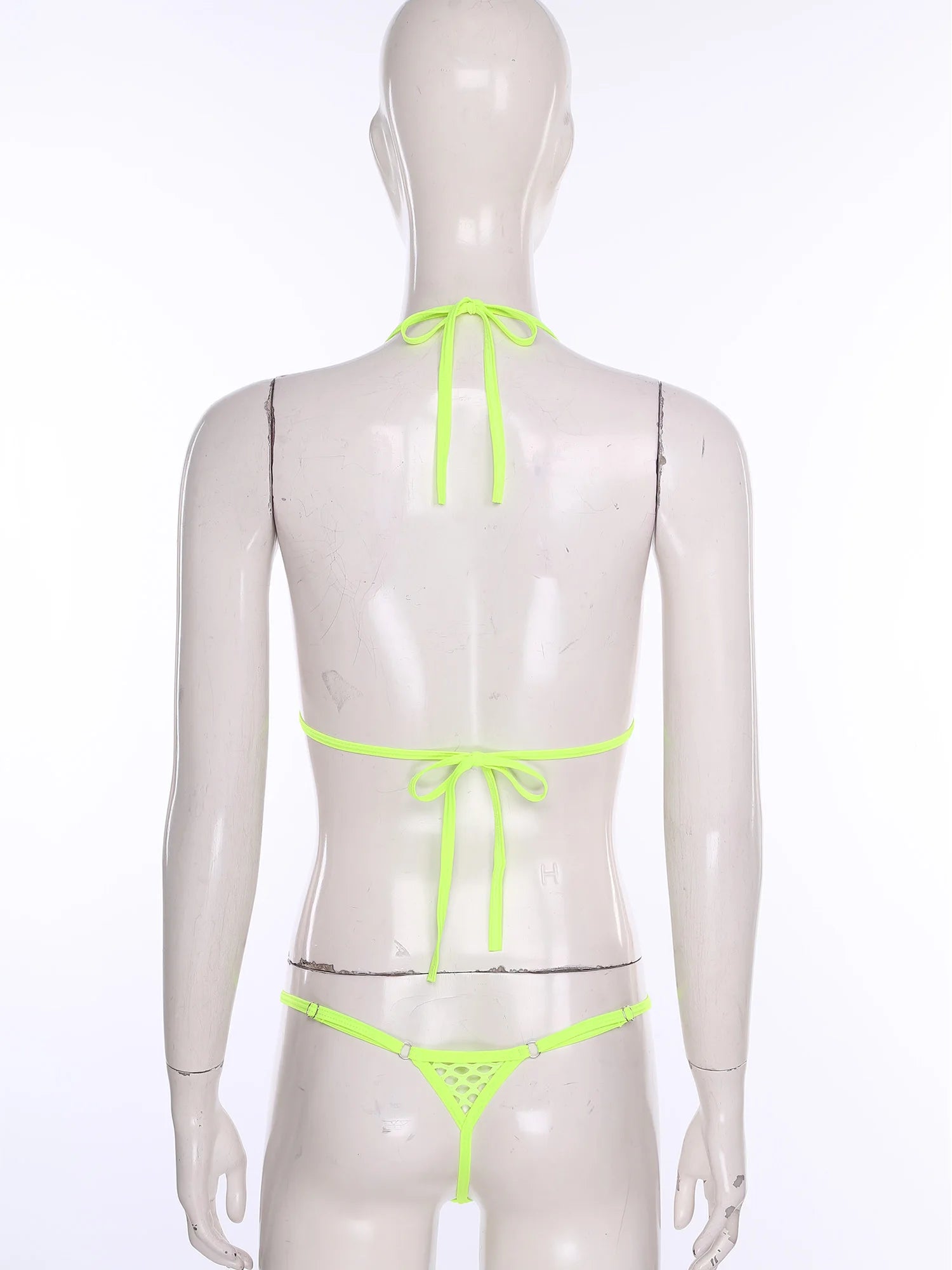 Womens Sexy Micro Bikini Swimsuit Lace-up Halter Bra Top with T-back Thong Lingerie Set Bathing Suit for Beach Night Pool Party
