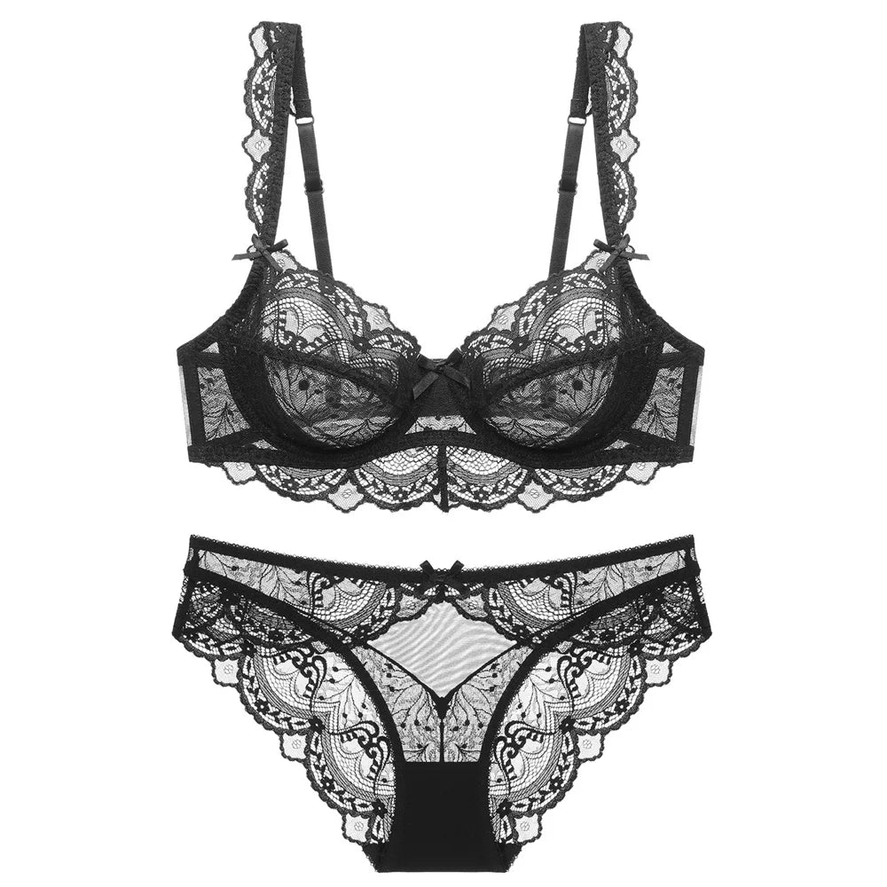 Sexy White Lace Bras Hollow out New Ultrathin Bra Brassiere Sexy Underwear Plus Size B C D E Cup Embroidery Women Lingerie Set
