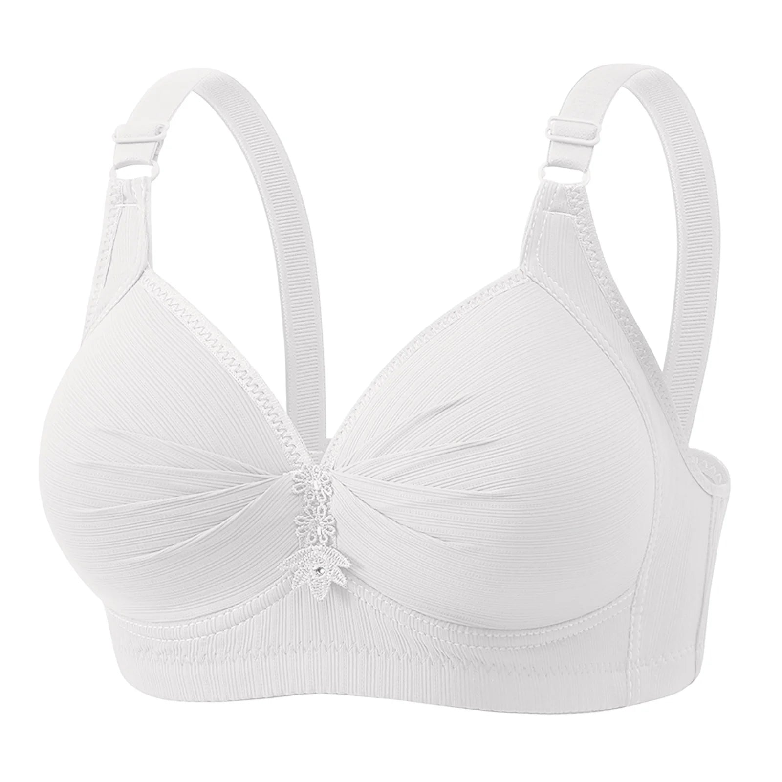 Elegant Skin Tone Textured Bra Chic Wireless Full Coverage Underwear Stylish Push Up Rhinestone Detail Lingerie Women