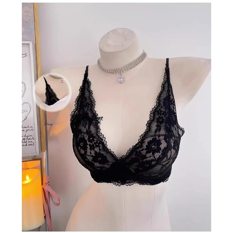 Lace Halter Backless Bra Push Up Small Bust Sexy Pure Desire Back Beauty Women Young Girl Fashion Intimates Underwear New Trend