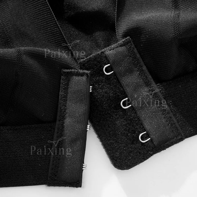 Striped lace front button side fold up lingerie plus French style sexy strapless wire free women's bra