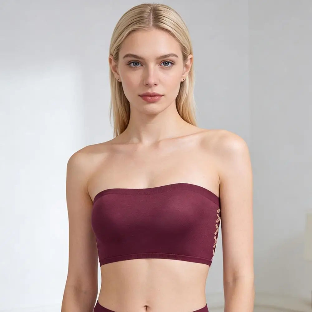 Wireless Push-up Bra Strapless Padded Bandeau Bra Wireless Push-up Bralette Non-slip Lace Back Tube Top Strap Comfort for Women