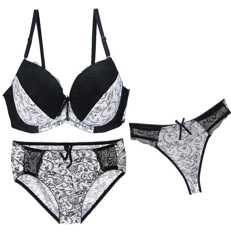 2024 New Sexy Push Up Bra Sets For Women 3 Piece Underwear BCDEF Cup Beige Black Blue Purple Red White Plus Size Lingerie