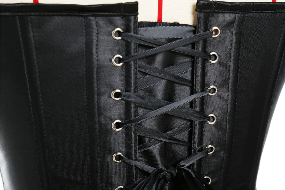 Women's Satin Corsets Top Lace Up Boned Punk Overbust Corset Bustier Lingerie Waist Cincher Body Shaper
