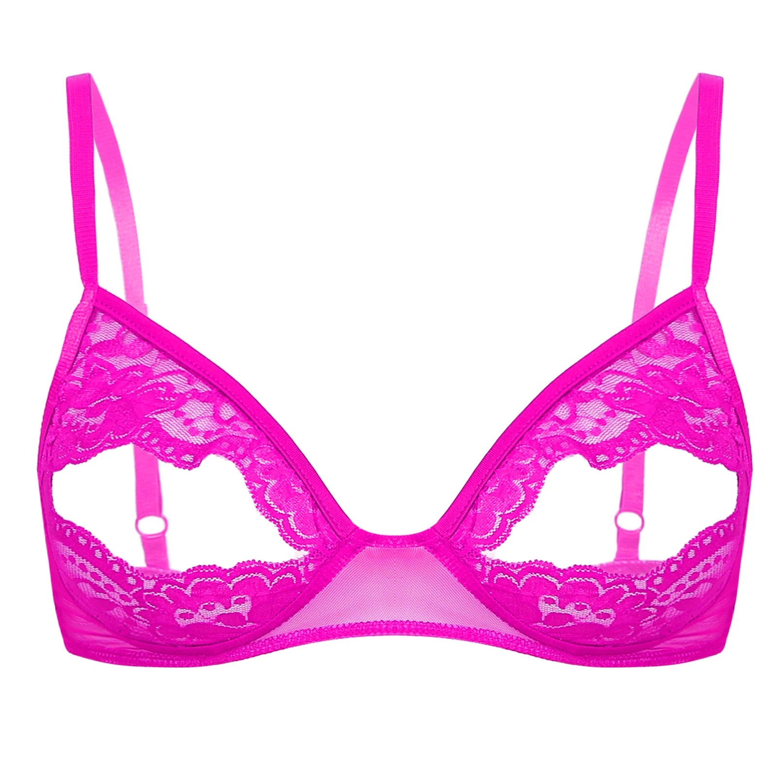Women Nipple Exposed Bra Sexy Open Cup Lace Lingerie Exotic Brassiere Nightclub See-through Bralette Wire-free Unlined Bra Top