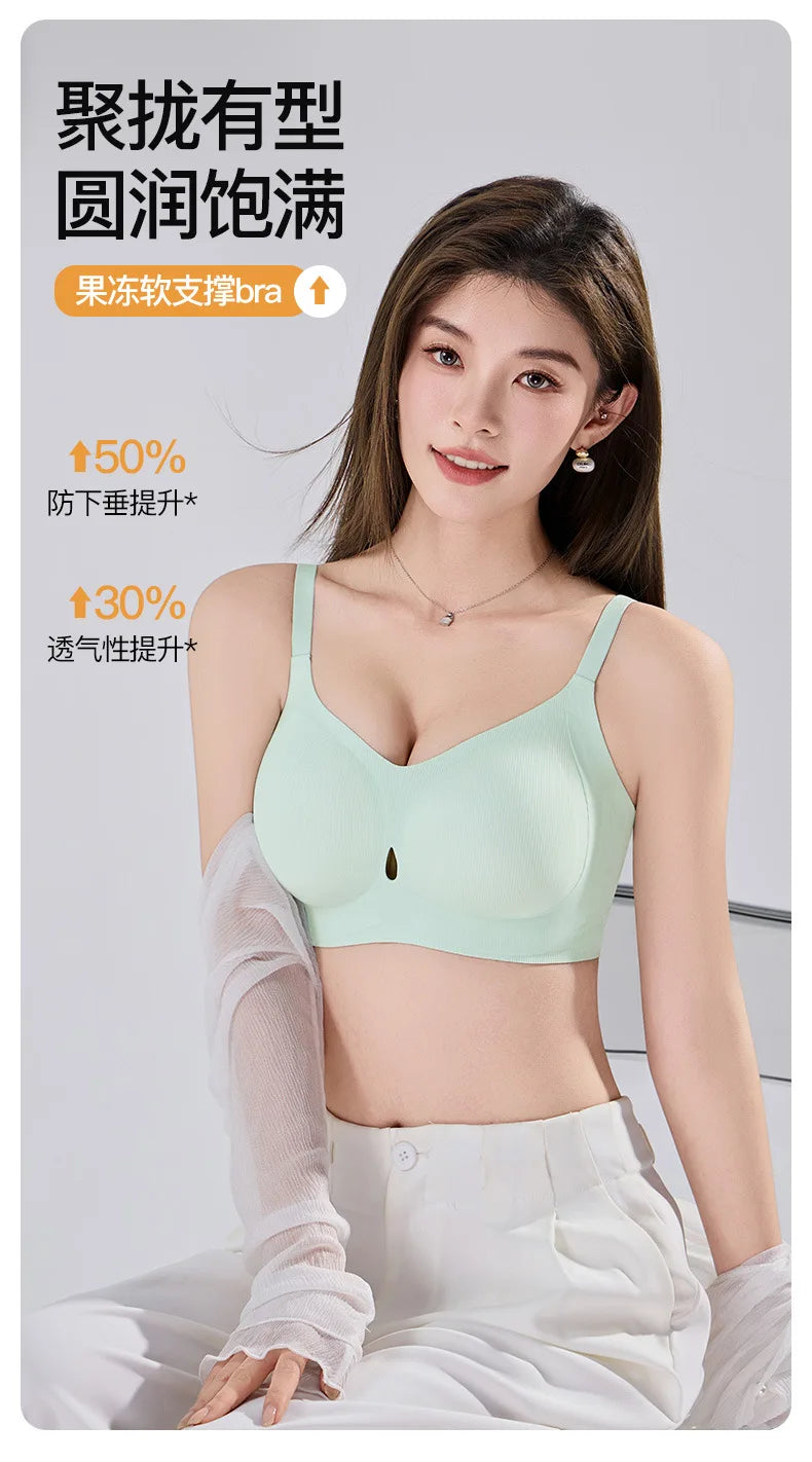 Ribbed Fashion Seamless Bra Without Underwire Skin-Friendly Comfortable Breathable Lift Small Chest Gather Soft Support Bra