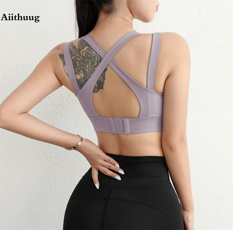 Aiithuug Sports Bras for Yoga Gym Workout Crop Top Fitness Tops Bounce Control Jogging Bras Push Up Running Top Active Wear